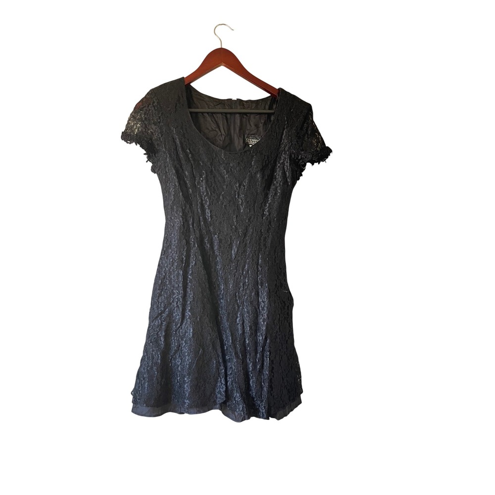 Vintage 90s Black Lace Mini Dress Gothic Romantic Floral Size small